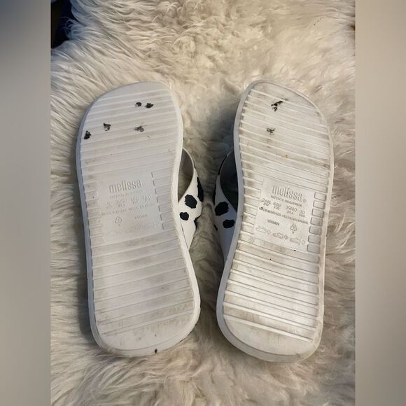 Melissa Brave Flip Flops Cow Print Black White 10 - Picture 9 of 10